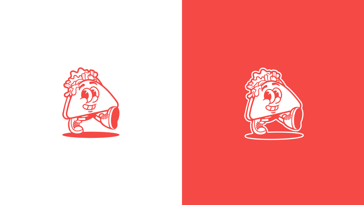 Zerö Kebab Maskottchen-Logo in zwei Varianten: animierter Döner-Charakter im Retro-Cartoon-Stil, einmal auf weißem und einmal auf rotem Hintergrund, als zentrales Markenelement.
