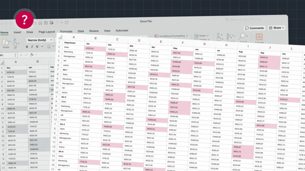 Die Benutzeroberfläche einer Microsoft Excel-Tabelle auf einem Mac. Dieses Bild steht stellvertretend für die unzähligen, oft unübersichtlichen Tabellen voller Rohdaten, die wir durch intelligente Softwareentwicklung und Automatisierung in aussagekräftige Dashboards transformieren.